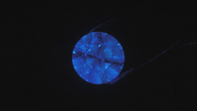 Laboratory-grown diamond under short-wave UV light 