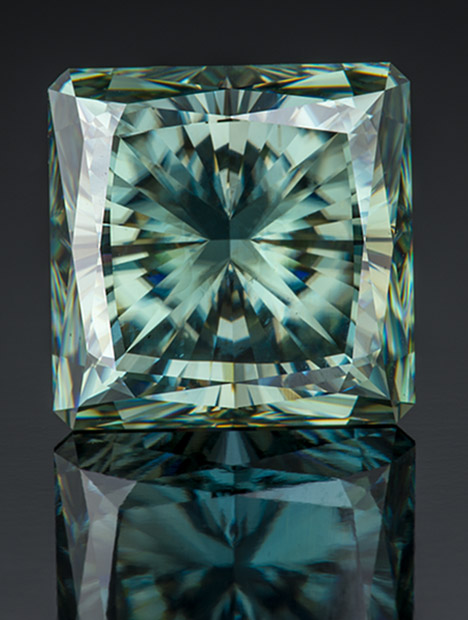 27.15 carat bluish green synthetic mossanite