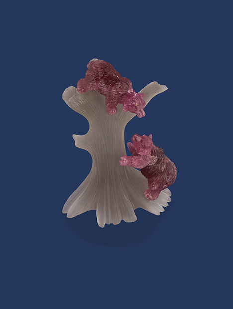 carved tourmaline bears