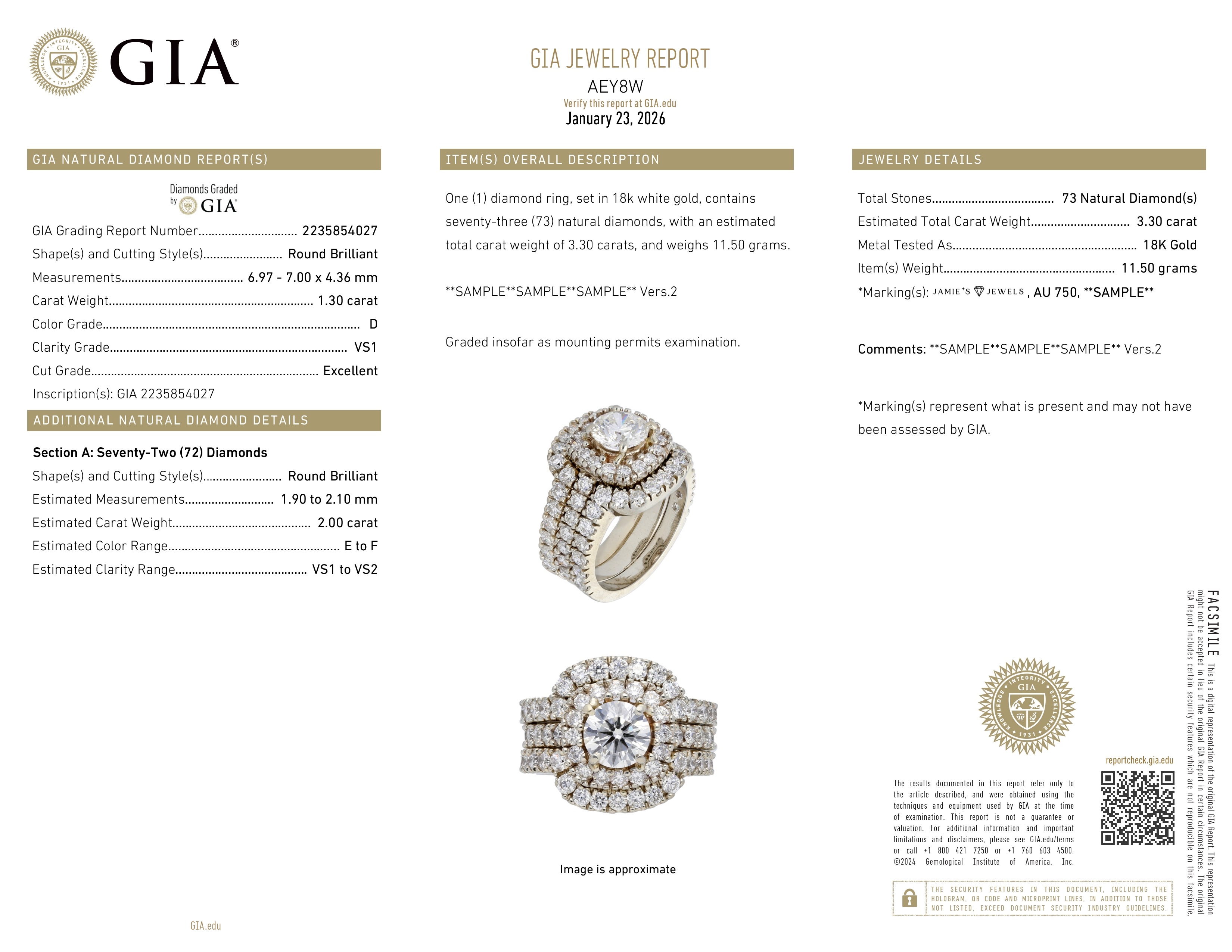 SAMPLE JEWELRY REPORTS