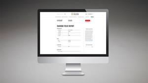 GIA 钻石精要证书电子报告的结果显示在电脑屏幕上。