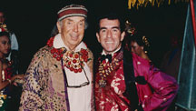 Legendary Hollywood set designer Tony Duquette and Hutton Wilkinson at a Tropical Nights party