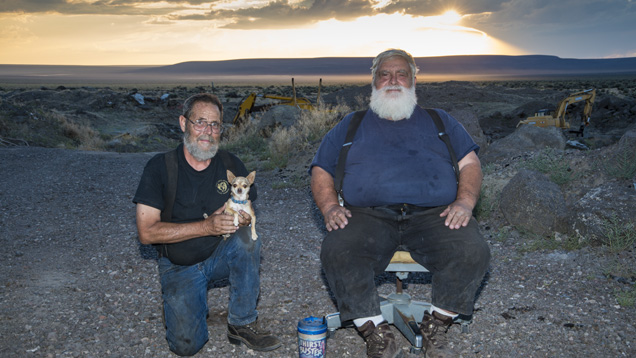 Terry Clarke and Don Buford have been mining sunstone in the Oregon desert for 21 years. - Robert Weldon