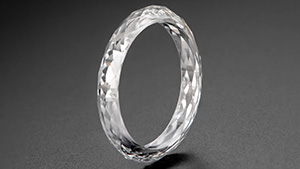 Figure 1. The 4.04 ct ring fashioned from a single-crystal CVD-grown diamond. Photo by Towfiq Ahmed.