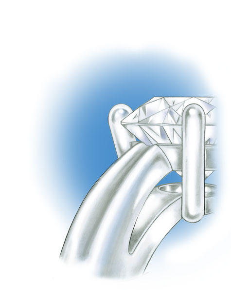 ラウンドのセンターストーンと4本爪のプラチナソリティアリングのクローズアップ側面図