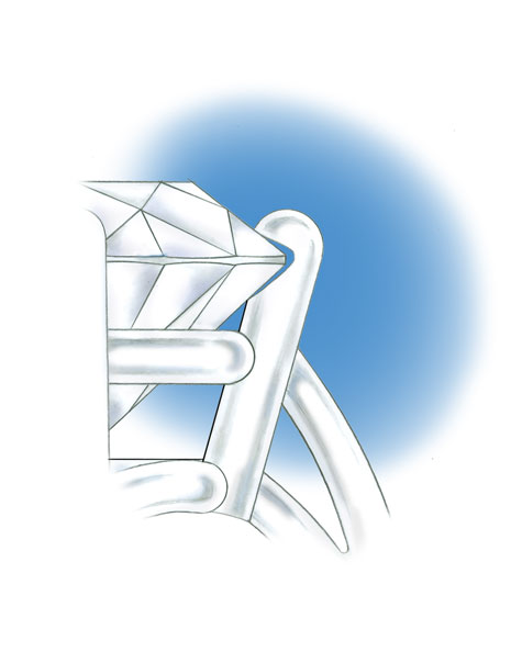 プラチナプロングがあるリングのセッティングの品質を評価する