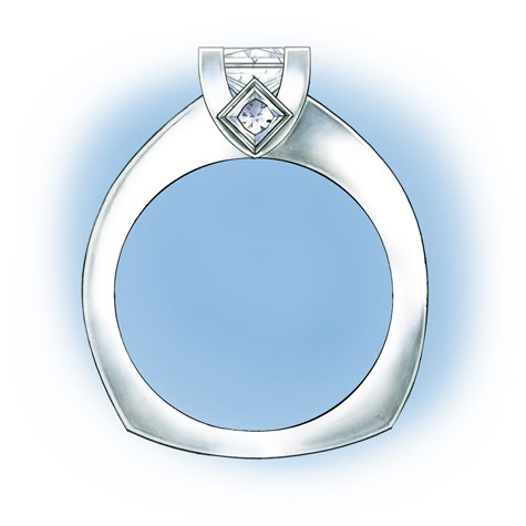 Side view of a platinum princess-cut solitaire
