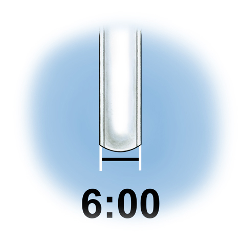 Close-up views highlighting the height and depth dimensions of a platinum band, including an illustration depicting clock locations (12:00, 3:00, 6:00 and 9:00)