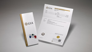GIA Pearl Identification Report with main components of the report on display, and colored stones and pearls on the front cover.