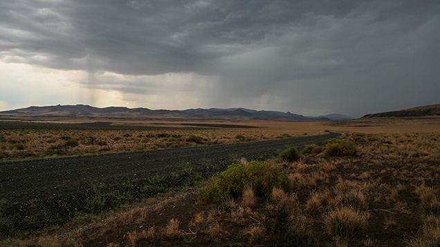 A view along Hogback road near the Plush sunstone area, not far from the Dust Devil mine. There was a downpour a little after this photo was taken. 