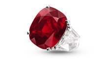The 25.59 ct. Sunset Ruby, set in a ring by Cartier, drew a price of $30.3 million at Sotheby’s Geneva sale; the highest price ever paid for a ruby at auction and the highest per-carat price (nearly $1.2 million) ever paid for a ruby. Courtesy of Sotheby’s.