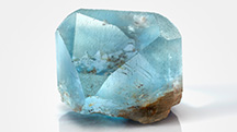 Figure 1. A fine 925 ct crystal that was formerly displayed in the Texas State Capitol and sat on the governor&rsquo;s desk in 1969 when the legislature adopted blue Texas topaz as the state gem. This specimen was found in 1904 and now resides in the Hamman Gem and Mineral Gallery in the Department of Earth and Planetary Sciences at the University of Texas at Austin (catalog no. B0344). Photo by Blanca Espinoza.