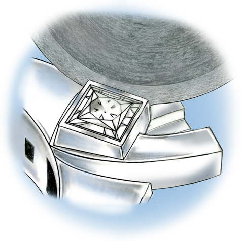 Close-up view of the ring being prefinished