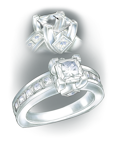 Learn how to evaluate the quality of a platinum setting for a princess-cut center stone with these helpful illustrations and instructional video
