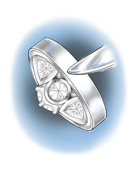 Illustration depicting a platinum solitaire being lightly buffed