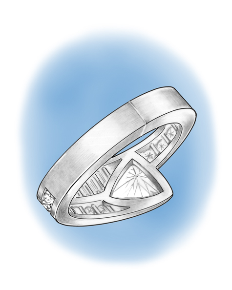 Illustration of a platinum ring showing a cold solder joint in the middle of the band