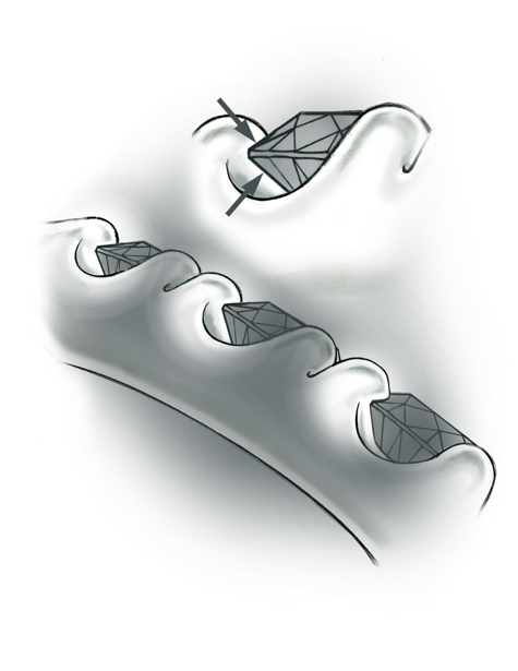 Each bearing is precisely fitted to the stone size, and diamonds are seated securely