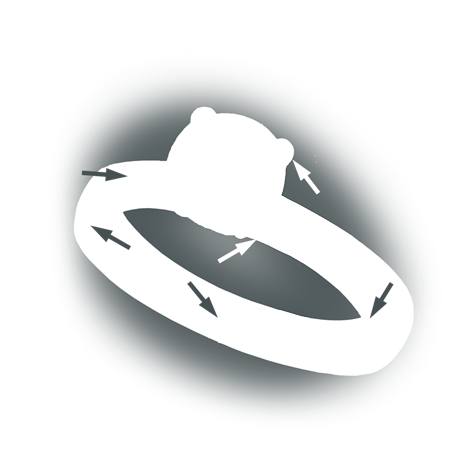 Learn how to evaluate the quality of a platinum cobalt ring with no diamonds in the shank that was sized down using a laser welder with these helpful illustrations and instructional video.