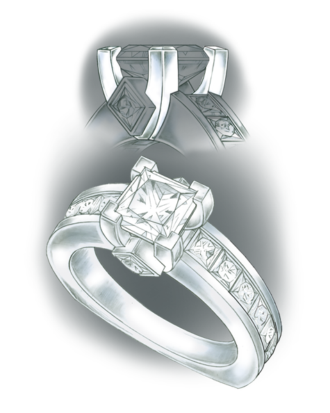 Learn how to evaluate the quality of a platinum setting for a princess-cut center stone with these helpful illustrations and instructional video