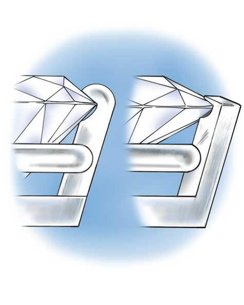 Close-up illustration of a round prong with a gap between the bearing and the crown of the stone. 