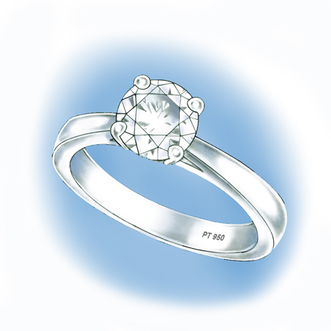 Perspective view illustration of platinum solitaire ring